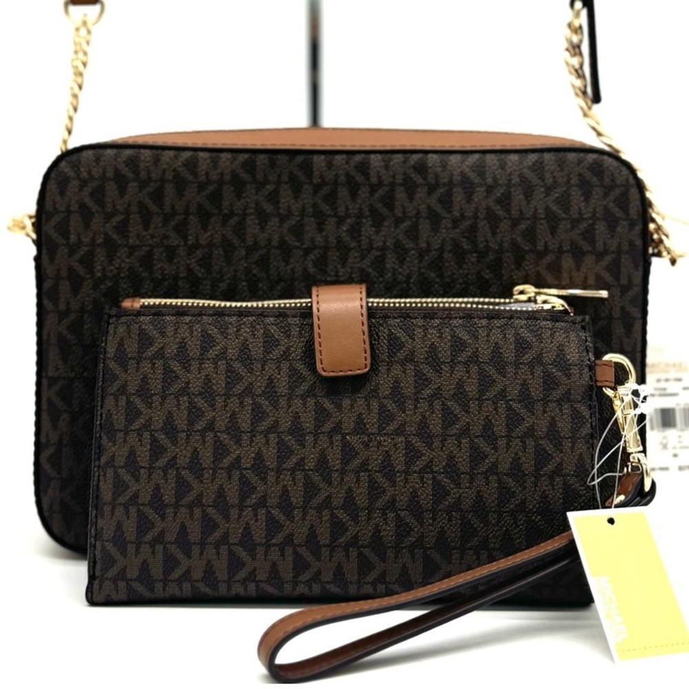 Michael Kors Large EW Crossbody Bag & Large Double Zip Wallet Brown - Picture 5 of 13